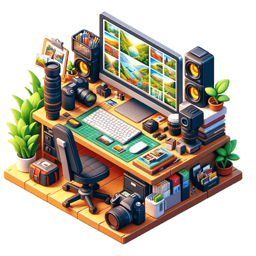 Photographer's desk illustration